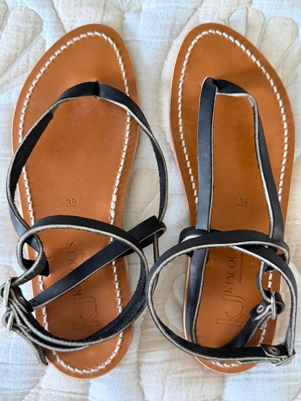 K. Jacques Abako Sandals | Black Leather | Size 38/7.5